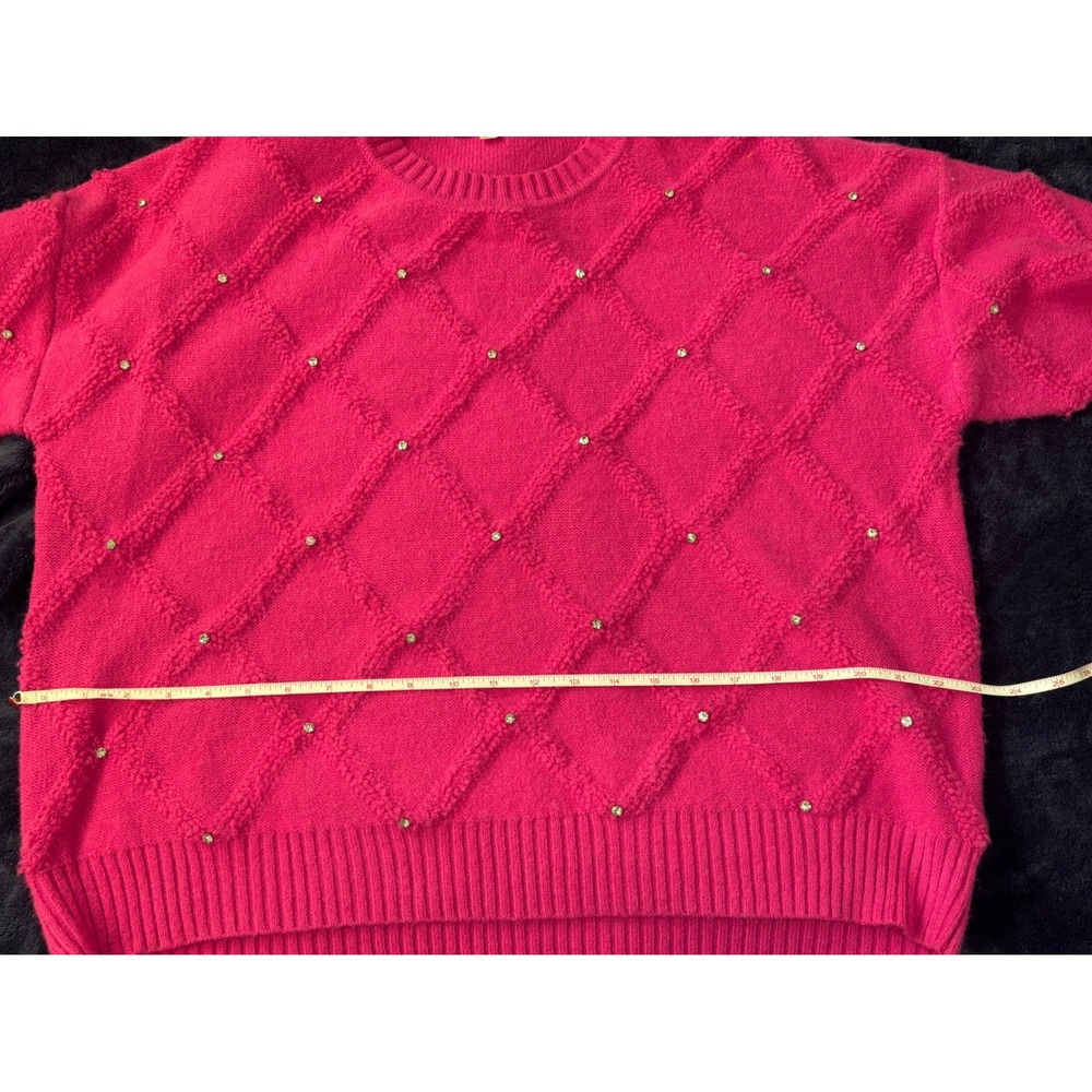Nanette Lepore Hot Pink Rhinestone Knit Crewneck Sweater XL Feminine Barbiecore - Picture 12 of 13